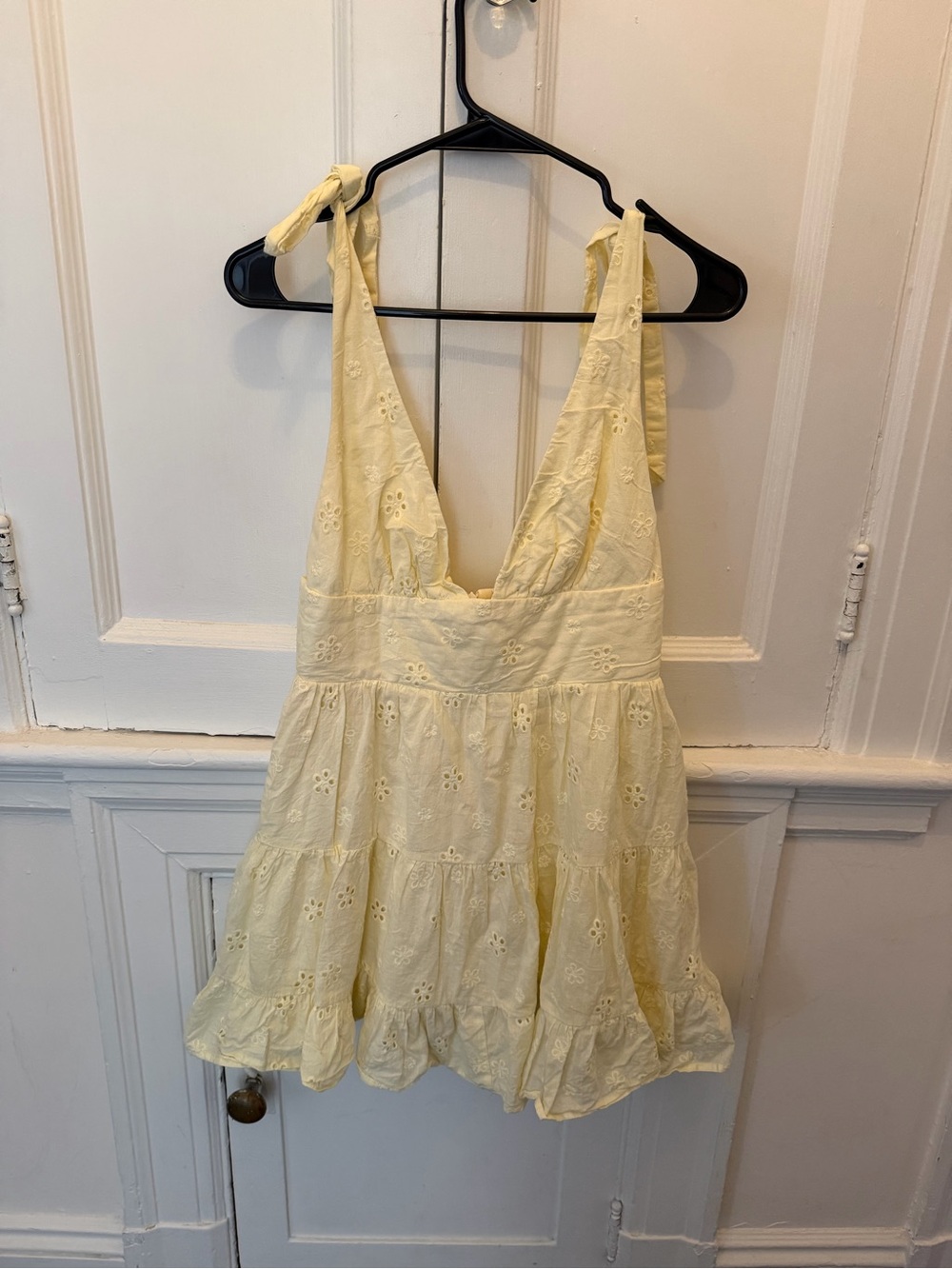 Princess Polly Pale Yellow Eyelet Tie-Shoulder Sundress